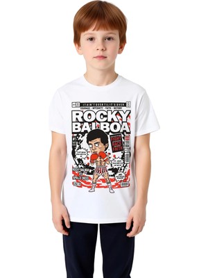PayBuy Erkek Çocuk Boks Efsanesi Grafik Baskılı Kısa Kollu Rahat Kesim Tişört Spor Temalı Günlük Modern