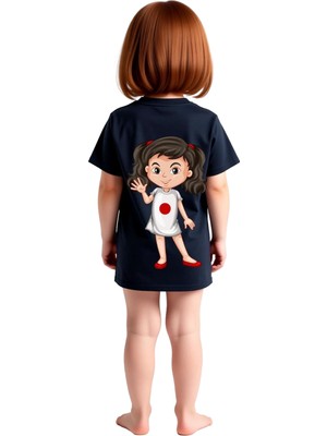 PayBuy Çocuk Tişört Kawaii Kız Karakteri Kalpli Gözler Fiyonklu Baskılı Rahat Kesim Günlük Modern Şık Zarif