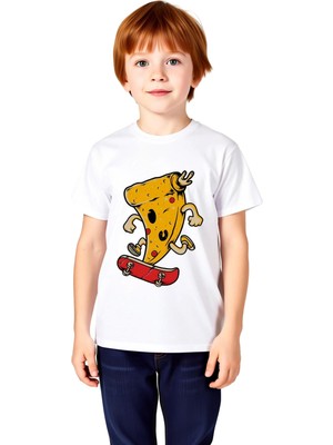 PayBuy Kaykay Yapan Pizza Eğlencesi Baskılı Çocuk Tişört