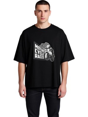 PayBuy Erkek Oversize Motorsiklet Yarışları Vintage Baskılı Tişört Retro Grafik Tasarım Rahat Kesim Günlük