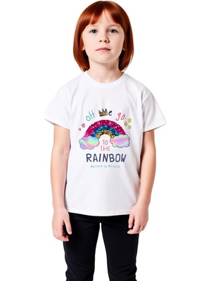 PayBuy Çocuk Gökkuşağı Temalı Baskılı Tişört %100 Pamuk Rahat Kesim Kısa Kollu Yuvarlak Yaka Mucize Inancı