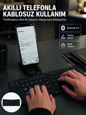Ankaverse Taşınabilir Katlanabilir Bluetooth Klavye Ios Android Windows Uyumlu