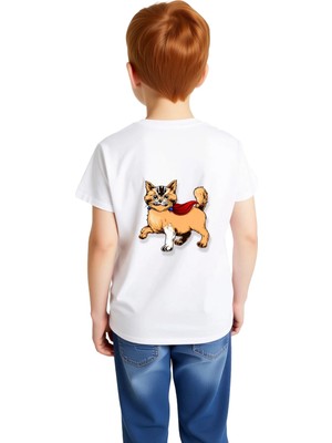 PayBuy Erkek Çocuk Kahraman Kedi Baskılı Kısa Kollu Yuvarlak Yaka Pamuklu Tişört Rahat Kesim Günlük Modern