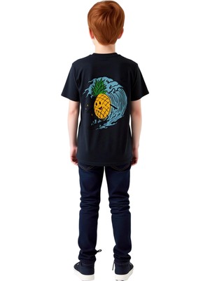 PayBuy Çocuk Tişört Sörf Yapan Ananas Baskılı Rahat Kesim Kısa Kol Yuvarlak Yaka Günlük Giyim Modern Şık