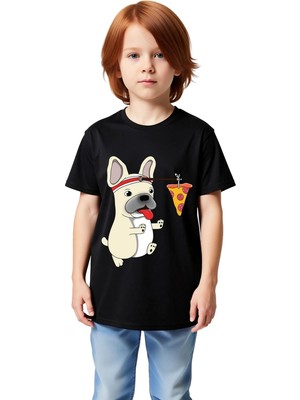 PayBuy Erkek Çocuk Baskılı Kısa Kollu Tişört Pizza Köpeği Karakterli Eğlenceli Tasarım Rahat Kesim Günlük