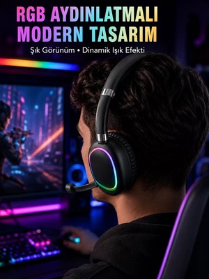 Ankaverse Rgb Işıklı Bluetooth Mikrofonlu Kulaklık Uzun Süreli Kullanım Type-C Şarjlı