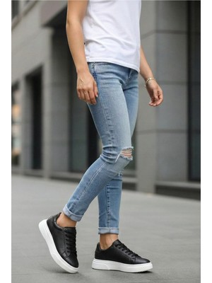 Bonjey Siyah Beyaz Yüksek Taban Unisex Günlük Spor Ayakkabı Sneaker Rahat Yürüyüş Koşu Ayakkabısı