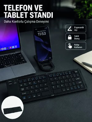 Ankaverse Bluetooth Katlanabilir Klavye Usb-C Şarjlı 3 Cihaz Bağlantılı Taşınabilir Klavye