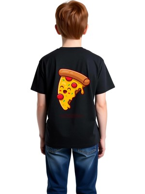 PayBuy Çocuk Tişört Pizza Dilimi Baskılı Yuvarlak Yaka Kısa Kol %100 Pamuk Rahat Kesim Günlük Giyim Modern