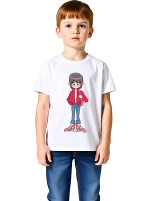 PayBuy Çocuk Anime Karakter Baskılı Tişört %100 Pamuk Kısa Kol Yuvarlak Yaka Rahat Kesim Günlük Modern