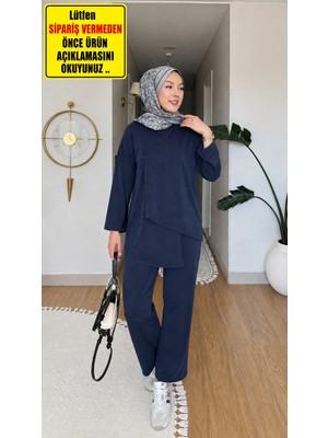 Esra Butik Lacivert & Açık Kahve Asimetrik Kesim Ince Pike Kumaş Ikili Takım – Modern ve Rahat Şıklık