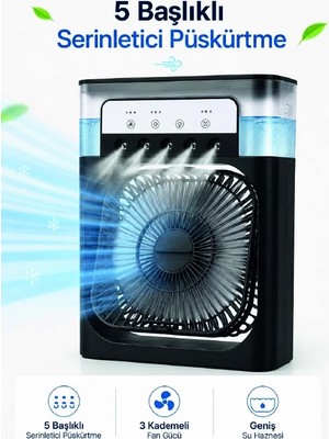 Ankaverse Püskürtmeli Masaüstü Fan 5 Başlıklı Serinletici 600 ml Su Haznesi 3 Kademe Fan Type-C Bağlantı