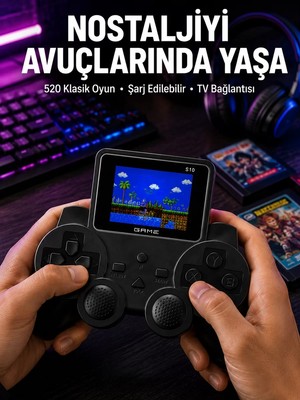 Ankaverse Şarjlı Retro Gamepad Oyun Konsolu 520 Oyunlu Tv Çıkışlı El Konsolu