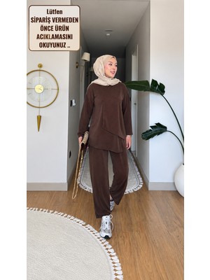 Esra Butik Lacivert & Açık Kahve Asimetrik Kesim Ince Pike Kumaş Ikili Takım – Modern ve Rahat Şıklık