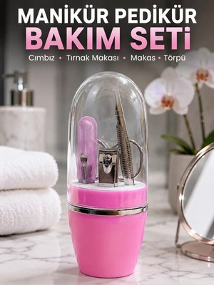 Ankaverse Pembe Tırnak Bakım Seti Cımbız Makas Tırnak Makası ve Törpü Içeren Kit