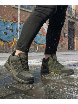 Bonjey Erkek Haki Outdoor Ayakkabı Suya Dayanıklı Kaymaz Taban Garantili Trekking Yürüyüş