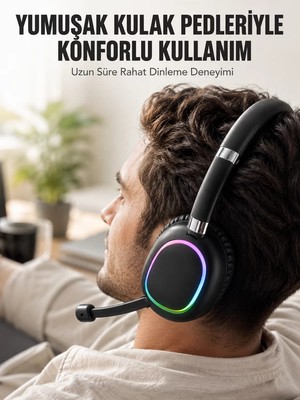 Ankaverse Bluetooth 5.0 Rgb Işıklı Mikrofonlu Kablosuz Kulak Üstü Kulaklık