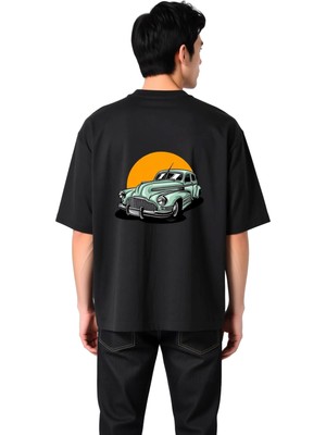 PayBuy Erkek Oversize Tişört Vintage Otomotiv Baskısı Retro Araba Desenli Rahat Kesim Kaliteli Dtf Baskı