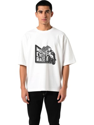 PayBuy Erkek Oversize Motorsiklet Yarışları Vintage Baskılı Tişört Retro Grafik Tasarım Rahat Kesim Günlük