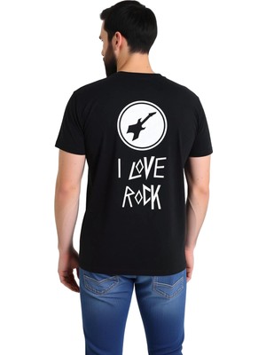 PayBuy Erkek Rock Müzik Severim Gitar Baskılı Kısa Kollu Günlük Tişört Konforlu Kesim Rahat Modern Şık