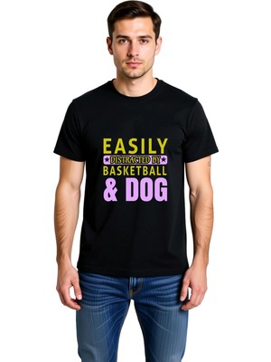 PayBuy Erkek Basketbol Köpek Baskılı Günlük Tişört Crew Yaka Kısa Kol %100 Pamuk Rahat Kesim Modern Şık
