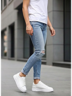 Bonjey Erkek Beyaz Cilt Platform Taban Günlük Spor Ayakkabı Sneaker
