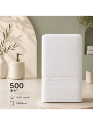%100 Pamuk 50X90 Fitilli Beyaz Yüz Havlusu 500 Gram