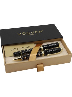 Vogven Marka Isme Özel Baklava Desenli Roller ve Tükenmez Kalem Seti