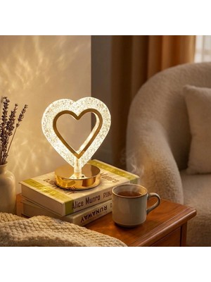 Go İthalat Kalp Şeklinde Kristal LED Masa Lambası – Dokunmatik, 3 Renk Işık Modlu, Şarjlı Mini Dekoratif Gece Lambası (5297)