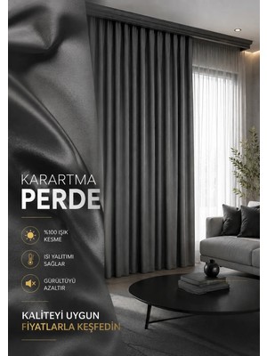 Gri Işık Geçirmez Lüks Kornişli Blackout Karartma Saten Perde