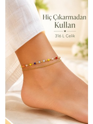Sacce Scarves & Accessories Küp Boncuklu Çok Renkli Çelik Halhal