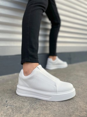 Mevese Torino Erkek Bağcıksız Cilt Günlük Sneaker Ayakkabı – Ortopedik Kalın Taban Beyaz