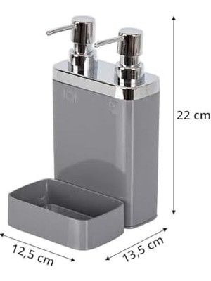 Canarino Gri Sünger Hazneli Mutfak Sıvı Sabunluk (300 Ml) ve Bulaşık Deterjanlık (500 Ml)