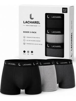 Hace Bazaar Erkek Likralı Pamuklu Nefes Alan Penye Boxer 3'lü Paket - Siyah - Gri - Füme -Hcb