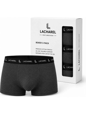Hace Bazaar Erkek Likralı Pamuklu Nefes Alan Penye Boxer 3'lü Paket - Füme -Hcb