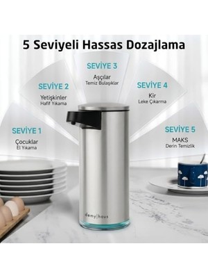 Canarino Sensepro Sensörlü Otomatik Sıvı Sabunluk | Şarjlı Paslanmaz Çelik | 380ML 5 Kademeli Dozaj | Temassız Hijyenik | Banyo ve Mutfak | Metalik Gri