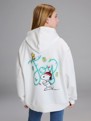 Lc Waikiki Yeni Sezon Kapüşonlu Snoopy Baskılı Kız Çocuk Kalın Sweatshirt