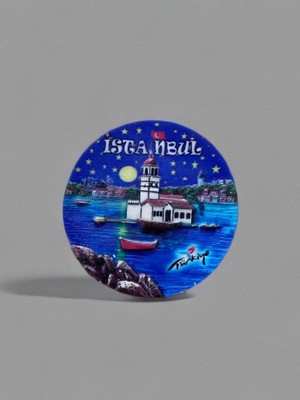 Mundy Istanbul Polyester Kabartmalı Magnet Çap:7 cm Dekoratif Hediyelik Buzdolabı Süsü (KOD:1741)