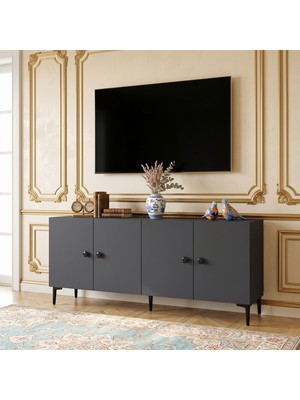 Yumedi Design KA1818A - Sherifa Konsol, Tv Sehpası, Çok Amaçlı Dolap ve Kahve Köşesi 180CM Antrasit