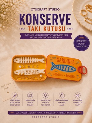 Otscraft Studio Takı Saklama Kutusu | Konserve Tasarımlı Takı Organizer | Küpe, Kolye ve Yüzük Kutusu | 3D Baskı