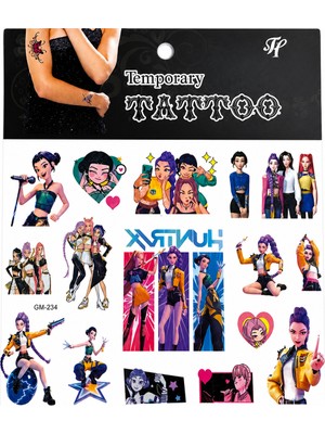 Herşey Nota 16 Adet Kpop Geçici Dövme Sticker Seti Renkli Karakter Çocuk Hediyesi
