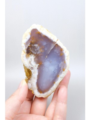 Healcrystal Nadir Turuncu Dendrit Merlinit Cilalanmış Yarım - Açık Mavi Dendritik Opal