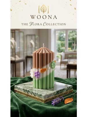 Woona Dekoratif Soya Mumu - Vanilya Kokulu & 3 Renkli Botanik Kabartmalı Doğal Vegan Mum El Yapımı Doğal Soya Wax Premium Kokulu Mum
