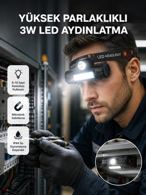 Kamp ve Doğa Için Şarjlı LED Baş Feneri – Mıknatıslı, Su Geçirmez Midastech