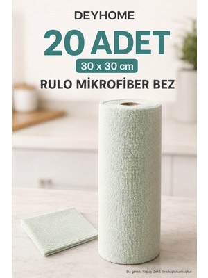 Deyhome 20 Adet Rulo Mikrofiber Bez 30 x 30 cm  Çok Amaçlı Temizlik Bezi