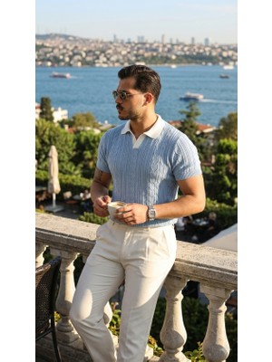 Aesco Erkek Desenli Kısa Kollu Triko Tişört - %100 Pamuk Akrilik