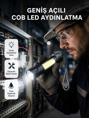 Profesyonel 4 Modlu Şarjlı El Feneri | 1300 Mah Batarya | Cree LED Teknolojisi Midastech