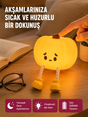 Zenviaa Mey Ithalat® Pumpkin LED Gece Lambası Üç Kademeli Işık Ayarlı Yeni Nesil ZNV20296545