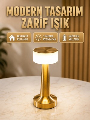 Zenviaa Mey Ithalat® Touch Gece Lambası – Dokunmatik Kontrol, Kablosuz Kullanım, Metal Gövde