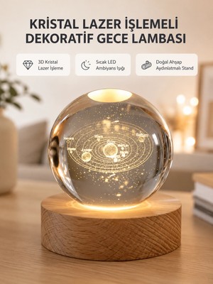 Epilons USB Bağlantılı Işıklı Kristal Küre Modern Ahşap Tabanlı Dekor